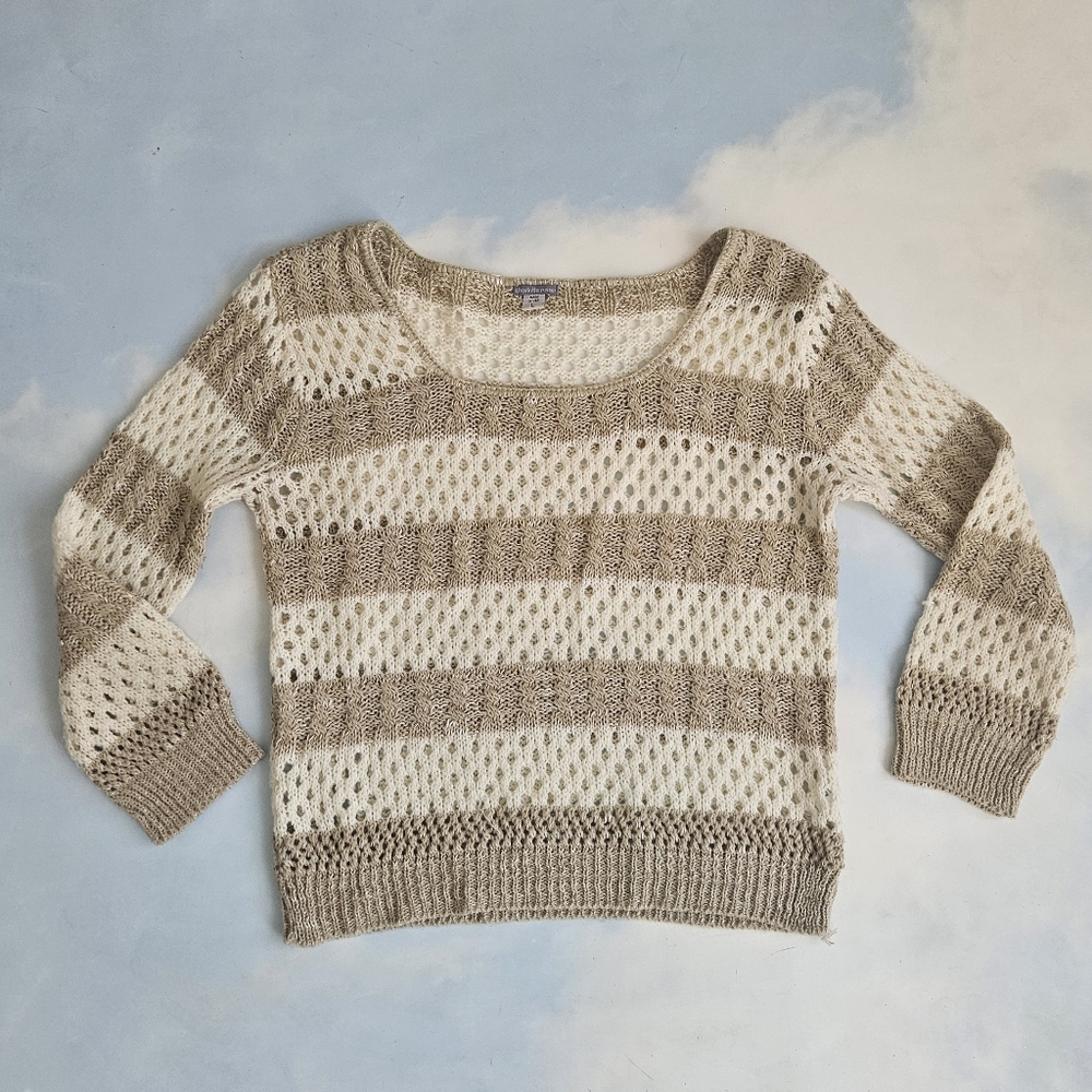 Y2k Charlotte Russe Tan and Cream Knit Sweater Stripe Sweater Open Hole Sweater